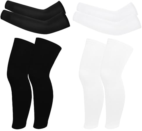 Valcatch 4 Paires Enfants Manchons de Bras et Manchons de Jambe de Basket-Ball Ensemble antidérapant Longues Compression Manches de Soleil pour garçons Filles Jeunes
