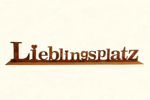 Der-Porzellan-Laden Spruchtafel Lieblingsplatz, Edelrost Gartendekoration aus Metall 60x30 cm, rustikales Design mit Herzmotiv, im kalligraphischen Stil, ideal für Haus & Garten