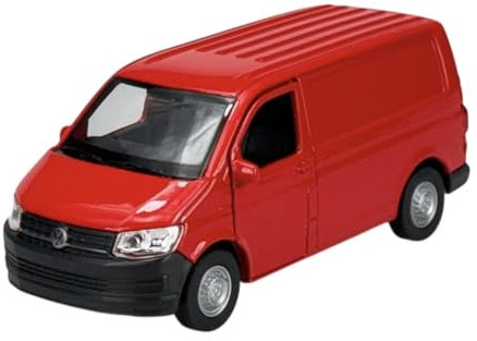 Welly Modell Auto Kompatibel mit VW Volkswagen T6 Rot Transporter Kasten Version T5 Ab 2. Facelift 2015 1/34-1/39 Metal Modell Auto Die Cast Neu im Kasten