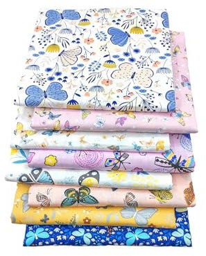 Baumwollstoff Patchworkstoffe, 8PCS 50 * 50CM Patchwork Stoff Paket, Multicolor Baumwollstoff Patchworkstoffe für Nähen, Scrapbooking & DIY Handwerk (Schmetterlinge)