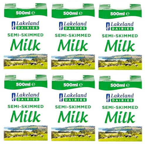 Lakeland Long-life Semi Skimmed UHT Milk, Calcium, High in Protein, 500ML (Pack of 6, Total 3000ml)