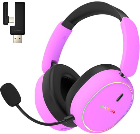 HATOR Phoenix 2 Wireless Gaming-Headset – 40mm Hi-Res Treiber, Hybrid ANC, Spatial Audio, Head Tracking, 2.4GHz & BT5.4, bis zu 45h Akku, inkl. Case – für PC, Konsole & Mobile, Violett
