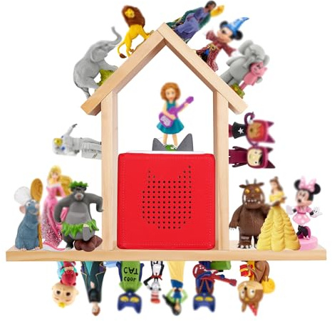 FURAOMEILI Magnetisches Regal für Tonies Figuren,Wandregal für Toniebox Charaktere,Aufbewahrungs- und Organizer Halter,kompatible Ladestation für Kinderzimmer,großes Haus aus Kiefernholz,natürlich