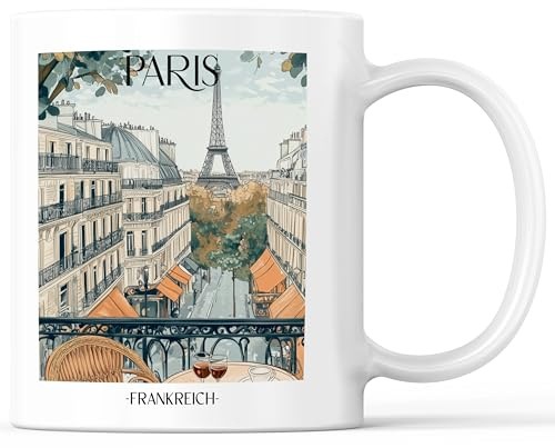 favplace Tasse mit Städtemotiv Paris Eiffelturm Frankreich Kaffeebecher - Geschenkidee bzw. Geschenk für Fernweh oder Heimat - Reise Kaffeetasse 330ml Weiß