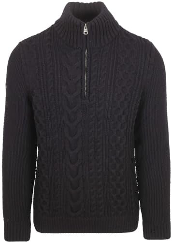 Superdry Mens Half Zip Wool Blend Cable Knit Jumper Slim Fit | Wool Blend | Chunky Cable Knit | Slim Fit | Half Zip Neckline | Ribbed Cuffs & Hem