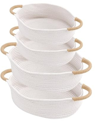 HEIYUET 4er Set Aufbewahrungskorb Geflochten Baumwollseil, 2 Größe | Aufbewahrungskorb Baumwolle, Körbe Aufbewahrung mit Henkel für Wohnzimmer, Wickeltisch, Badezimmer Organizer