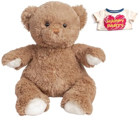 BEJOY Teddybär Süße Weiche Stofftier mit „Happy Party” T-Shirt, Klein Plüschtier Teddy Geschenk für Kinder und Freunde