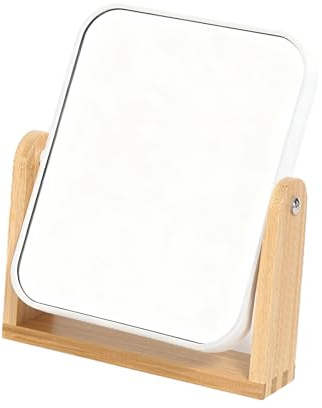 Yumzxin Vanity Makeup Mirror with Bamboo Stand, 8 Inch Dual-Sided 360° Rotating Magnifying Mirror for Bathroom, Bedroom, Desk, Dressing Table & Personal Grooming