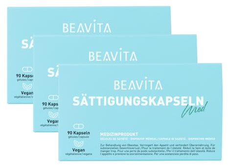 BEAVITA Sättigungskapseln – Nahrungsergänzungsmittel, pflanzlich, vegan, effektiv gegen Hungergefühl, fördert Sättigung & Appetitkontrolle, vegetarisch, gelatinefrei – 3x 90 Kapseln
