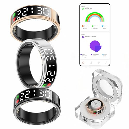 smartia – Bague Intelligente avec écran Tactile, modèle 2026 Application Incluse, Smart Ring Homme et Femme, Bague d’activité et de Suivi de la santé, Surveillance du Sommeil (Doré, 10)
