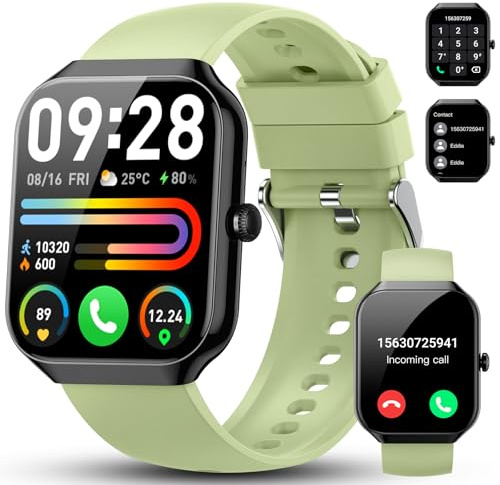 Motast Smartwatch Damen Herren,1,96 Smart Watch, Telefonfunktion,115+ Sportmodi Schrittzähler Armbanduhr, Herzfrequenz/SpO2/Schlafmonitor Fitnessuhr, IP68 Wasserdicht Sportuhr für Android iOS Grün