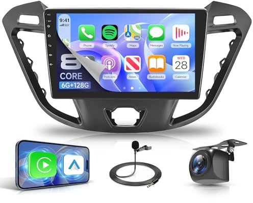 8 Kerne 6+128G Autoradio Android für Ford Transit Custom Tourneo 2013-2018 9 Zoll Wireless Carplay Radio mit Android Auto Mirror Link Bluetooth FM/RDS/EQ/DSP WiFi GPS Navi 360° Panorama Rückfahrkamera
