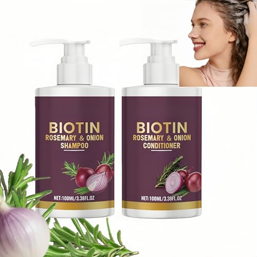 Zwiebel-Biotin-&-Rosmarin-Shampoo & Conditioner Set, Volumen-Shampoo & Conditioner für dünner werdendes Haar, Feuchtigkeitsspendendes Shampoo & Conditioner Set für Locken & coloriertes Haar (1)