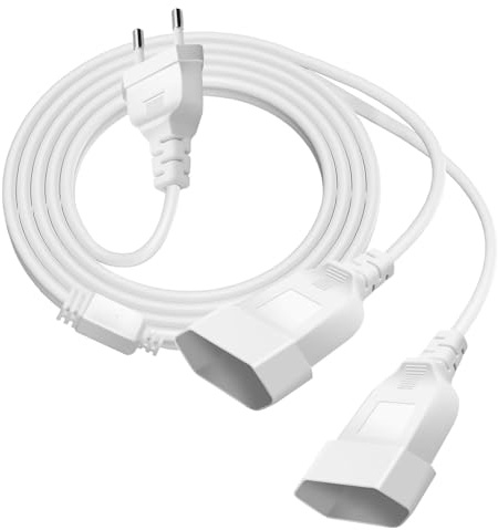 Rallonge à Double Prise Euro Type C, Câble d'extension 2M avec Prise Plate, Câble Plat Flexible Blanc, Adaptateur Prise 250V/2,5A, Distributeur d'alimentation Compact pour Maison, Bureau