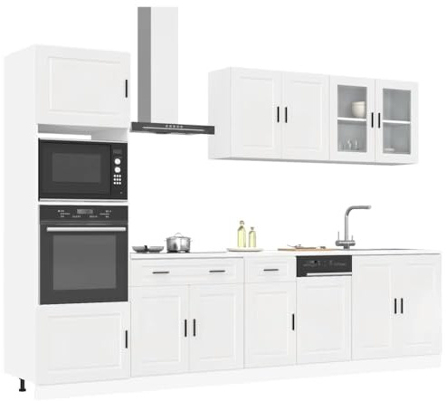 Owoxanthellate 7-TLG. Küchenschrank Set Kalmar Hochglanz Weiß Holzwerkstoff 3043817 viel Stauraum platzsparend Küchenzeile ohne Elektrogeräte für Küche Esszimmer Flur