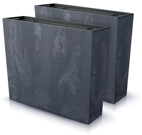 IMJ-Global - Blumentopf Gross Innen Plastik Beton-Effekt (58 x 18 x 49,8 cm - 44 Liter) Balkon Blumenkasten Zur Dekoration des Hauses oder für die Außenausstellung, Kräutertopf