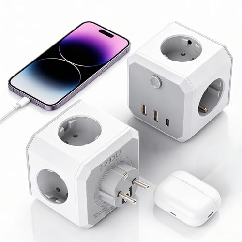 7 en 1 Cubo Enchufe con USB, Ladron Enchufes Triple Múltiples Pared con 4 Tomas de CA, 3 Puertos USB(2 USB A+1 USB C),Enchufe Multiple con USB para Oficina, Cocina y Habitación