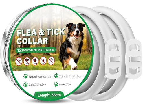 Collar Antiparasitario Perros 2 Unidades, hasta 12 Meses de Protección Prolongada, Collar Antipulgas y Garrapatas con Aceites Esenciales Naturales, 65 cm Ajustable Impermeable para Todos los Perros