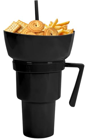 jupsjuice Stadium Tumbler with Snack Bowl, 2 in 1 Cup Bowl Combo,Leakproof Travel Cup, Reusable Drink and Snack Container for Popcorn, Candy,Chips,for Movies, Stadiums, Beach, Camping,Outdoor Events