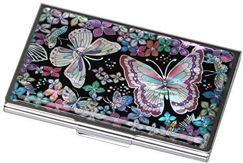 Porta biglietti da visita Con protezione RFID e Design a Farfalla in Madreperla, Porta Carte di credito, Porta biglietti da visita in Metallo, portafoglio sottile Con tasca per Contanti inciso