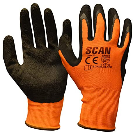 Scan SCAGLOLATOL Hi-Vis Orange Latex Foam Work Gloves. Size: Large (9)