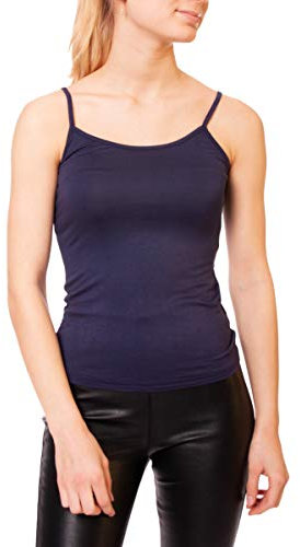 Easy Young Fashion Damen Spaghettiträger Top Viskose Skinny Fit Unterziehshirt 0146 (OneSize-Dunkelblau)