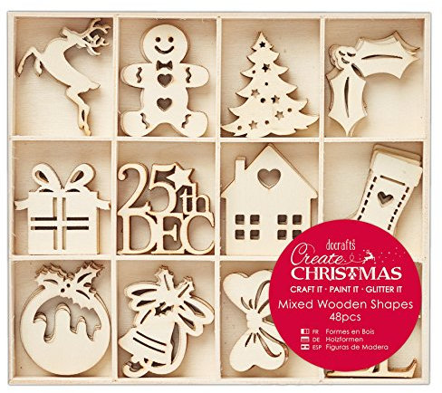 Docrafts Create Christmas 4cm Mixed Wooden Shapes (Pack of 48)