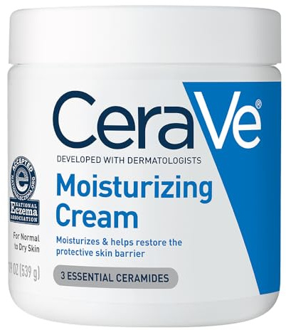 CeraVe Moisturizing Cream, Body and Face Moisturizer for Dry Skin, Body Cream with Hyaluronic Acid and Ceramides, Daily Moisturizer, Oil-Free, Fragrance Free, Non-Comedogenic, 19 Ounce