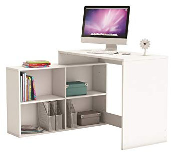 Bureau d’angle Droit ou Gauche Corner avec Rangement - Blanc mat – Robuste et Fonctionnel -112x101x77 cm