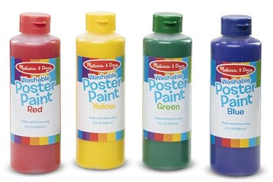 Melissa & Doug Washable Poster Paint Set (4 Colors – Red, Yellow, Green, Blue)