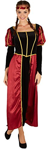 dressforfun Frauenkostüm Burgdame | Aus wundervollem Satin und Pannesamt | Bezauberndes, langes Burgdamen-Kleid | Inkl. schönem Kopfschmuck (L | Nr. 301197)
