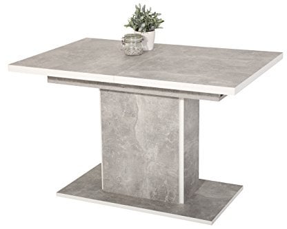 Hela Tische, Säulenesstisch Esstisch Alice, Holzwerkstoff melaminbeschichtet, Dekor Betonoptik, ausziehbar 120-160x80x76 cm