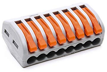 Lot de 10 bornes de câblage universelle compactes type 222-418, maidodo mini connecteurs rapides à pousser 8 entrées, Orange, Matériau PA 6.6