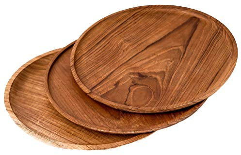 Windalf Rustikaler Holzteller DACIAN Ø 25 cm Pizzateller mit Sockel Beilagen 1 Stück Handarbeit Holz