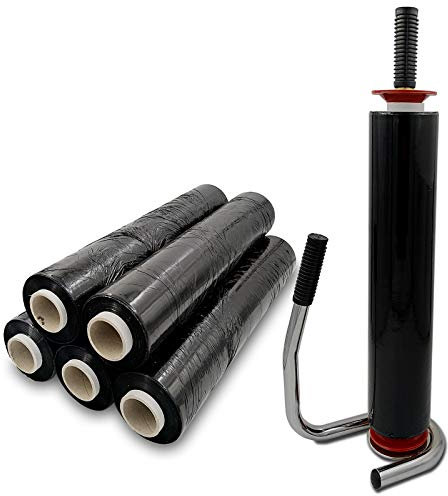 verpacking Stretchfolie 23 my Schwarz 50 cm x 300 m reißfeste Umzugsfolie Folie für Möbel Wickelfolie Palettenfolie Packfolie (6 Rollen + 1 Profi-Abroller)
