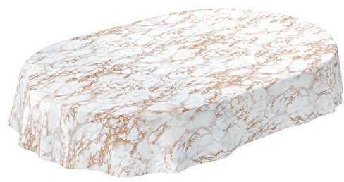 ANRO Tischdecke Wachstuch abwaschbar Wachstuchtischdecke Wachstischdecke Marmor Gold Edel Oval 200x140cm