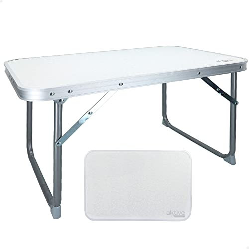 AKTIVE Tavolo da spiaggia pieghevole, Tavolo da spiaggia basso, 60x40x40cm, bianco, struttura in metallo, piano in legno, piccolo tavolo da campeggio pieghevole, piedini antiribaltamento, Campeggio