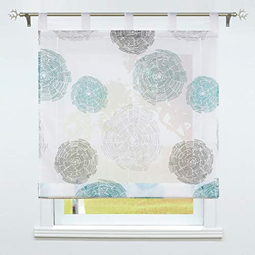 SCHOAL Raffrollo mit Schlaufen Transparente Raffgardine Voile Schlaufenrollo Modern Bändchenrollo 1 Stück BxH 120x150cm Blau