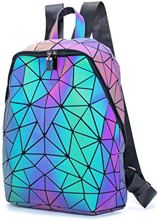 LorranTree Geometrischer Rucksack Leuchtende Rucksäcke Holographische reflektierende Tasche Lumikay Taschen Irredescent Rucksack Regenbogen A2