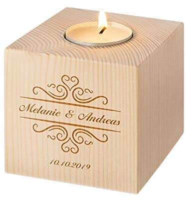Teelichthalter aus Holz - Geschenk für Brautpaare und Paare - Romantisches Geschenk – Windlicht - Naturprodukt Kerzenhalter - Deko - Motiv Ornament