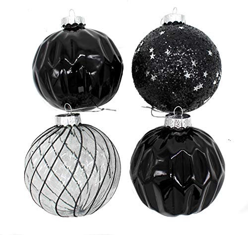 DARO DEKO Glas Weihnachts-Kugel Mix Ø 10cm - 4 Stück schwarz