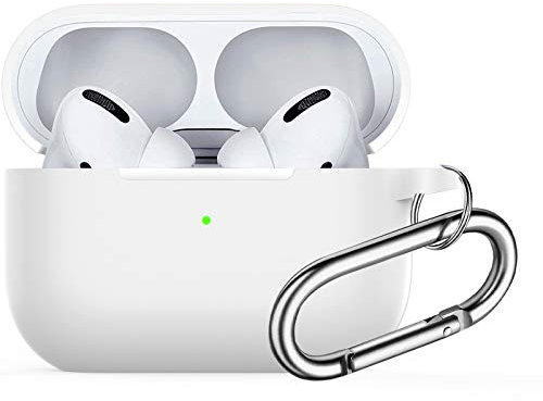 Estuche para Airpods Pro, Watruer Funda Protectora de Silicona Suave a Prueba de Golpes con Llavero para Apple Airpods Pro 2019 (LED Frontal Visible) - Blanco