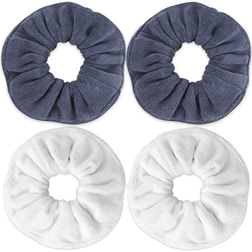 IVARYSS Super Towel Scrunchies zum Trocknen der Haare, saugfähige und weiche Mikrofaser für krauses Haar, großer dicker Pferdeschwanz-Halter, nasses Haar-Zubehör Frauen Mädchen, 4 Stück (weiß grau)