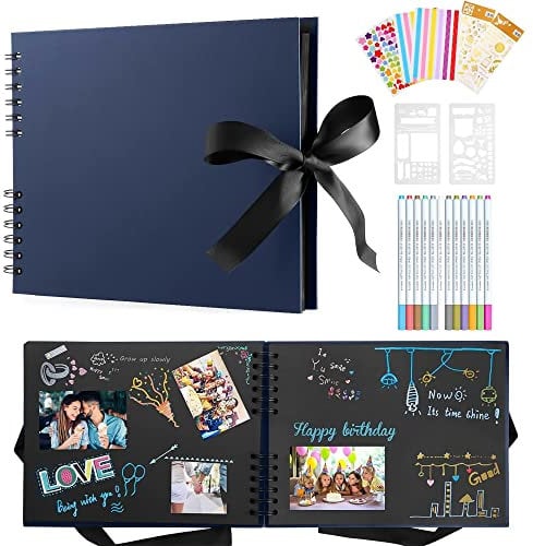 DazSpirit Fotoalbum Zum Selbstgestalten 80 Schwarze Seiten Scrapbook Fotoalbum, DIY Erinnerungen Fotoalben Groß Fotoalbum Für Kinder Baby, Fotoalben Für Hochzeit,Abschluss, Geburtstags,Hochzeitstags