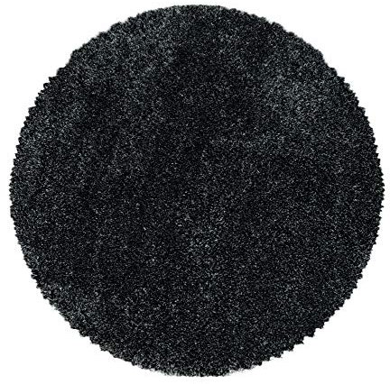HomebyHome Shaggy Teppich Wohnzimmer 200 cm Rund - 50 mm Florhöhe Hochflor Wohnzimmerteppich Anthrazit Extra Weich und Flauschig - Langflor Teppiche für Schlafzimmer, Küche, Flur - Carpet, Halı