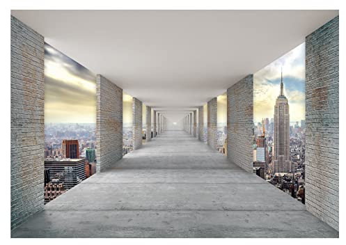 Fototapete 3D EFFEKT New York Stadt Grau Tunnel 312x219 cm - inkl. Kleister - für Wohnzimmer Schlafzimmer Flur Vlies Tapete Wandtapete Vliestapete Motivtapeten Montagefertig
