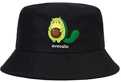 Cartoon Obst Fischerhut Süßer Avocado Eimer Hut Sommer Mädchen Strand Hut Frauen Männer Mütze Unisex Outdoor Reise Sonnenschirm Buschhüte,Schwarz,Einheitsgröße