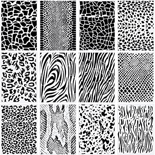 Zonon 12 Pieces Leopard Stencils Animal Cheetah Stencils Reusable Snakeskin Painting Template for Bleaching Shirts Baking DIY Crafts Wall(8.3 x 11.7 Inch)