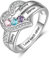 Glooraca Personalisierte Geburtssteine ​​Ring Damenringe mit 1-8 simulierten Geburtssteinen mit Namen 925 Sterling Silber Herz graviert Verlobungsversprechen Ehering Geschenk für Frauen