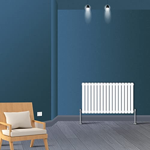 Warmehaus Designer Heizkörper, horizontal, oval, flach, Doppelsäulenheizkörper, weiß, 600 x 1004 mm, perfekt für Badezimmer, Küche, Flur, Wohnzimmer